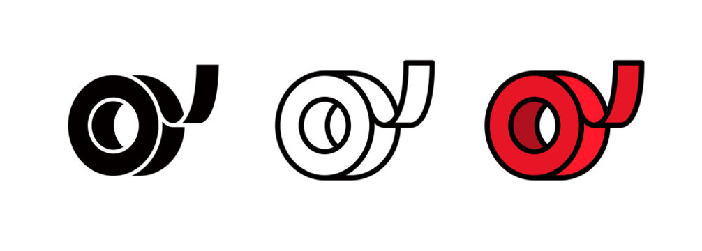 Icons representing tape and wrapping services, ribbon rolls