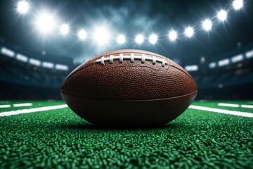 American Football on Stadium Field at Night
