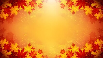 Obraz premium Vibrant autumn leaves border with warm golden light background