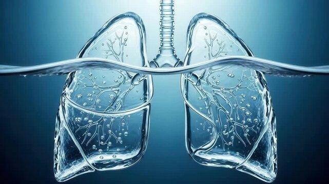 3D Render of Human Lungs with Air Bubbles in Water Medical Illustration