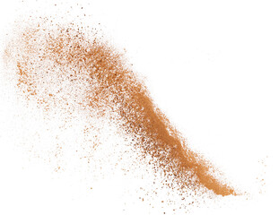 Pile cinnamon minced and planed flying, grated isolated on white background, clipping path