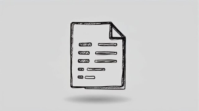 Minimalist hand-drawn document file icon in a doodle sketch style, ideal for representing reports, paperwork, or digital content in creative graphic design applications