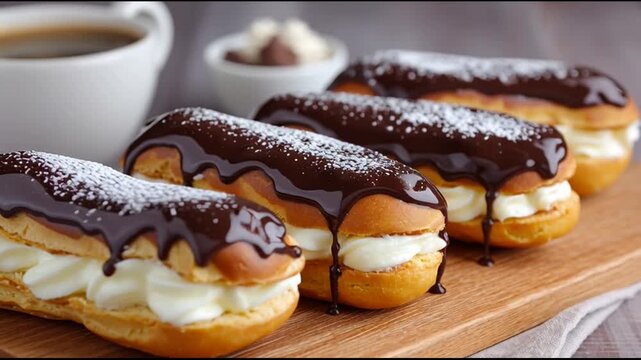 Chocolate Eclairs With Cream Filling