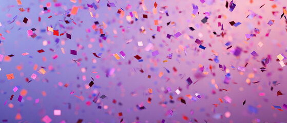A vibrant and colorful background filled with confetti pieces in shades of pink, purple, and red, creating a festive and celebratory atmosphere.
