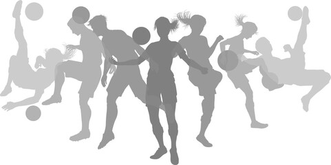 Soccer football player male and female silhouette outlines men and women group  © Christos Georghiou