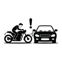 Motorcycle car crash vector, road accident, vehicle collision, traffic incident, dangerous driving