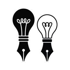 Innovative creative writing concept with lightbulb and fountain pen nib symbolizing artistic ideas and smart writing