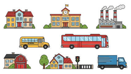 Colorful Buildings Vehicles and Traffic Signs house