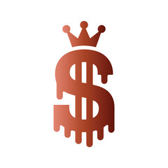 Melting dollar sign with crown icon in bronze gradient representing financial decline and power loss in global economy