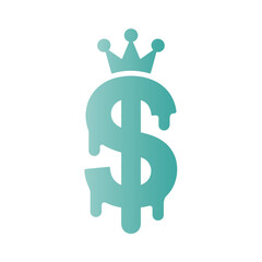 Teal gradient melting dollar symbol with crown depicting royalty and financial transformation in modern digital economy