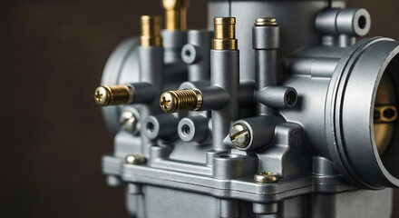 Precision-engineered internal combustion engine carburetor showcasing intricate mechanical components and design