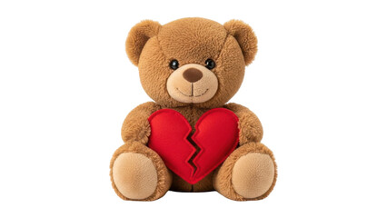 Obraz premium Cute teddy bear with broken heart isolated on transparent background