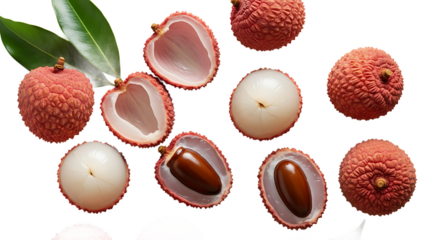 Delicious and juicy lychee fruits with vibrant red skin and sweet translucent pulp