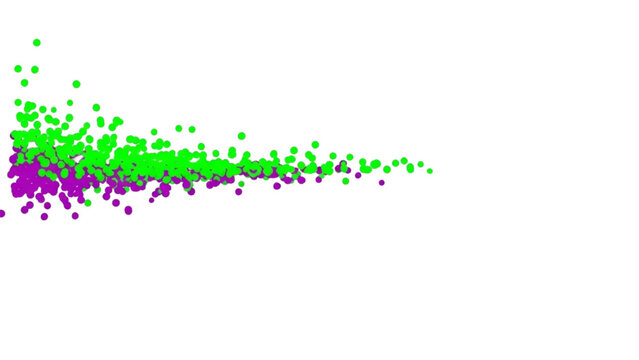 Abstract Data Visualization Scatter Plot with Green and Purple Pixels on White Background