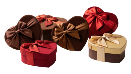 Colorful gift boxes with decorative bows isolated on transparent background