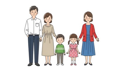 Family of five standing together in casual attire five people