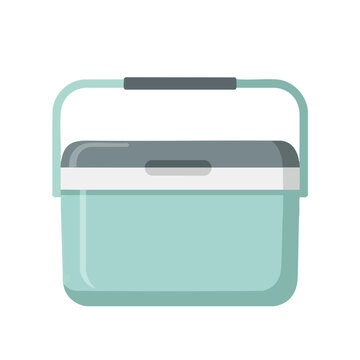 A teal cooler with a handle and gray lid sits centered on a white background