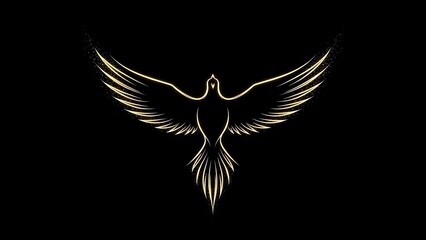 Obraz premium Golden Phoenix Rising from Darkness with Wings Spread Wide