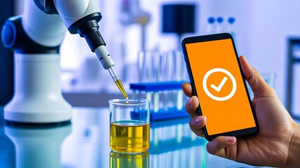 Robot laboratory automation quality check technology concept