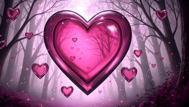 Happy valentines day heart forest romantic love background - Powered by Adobe