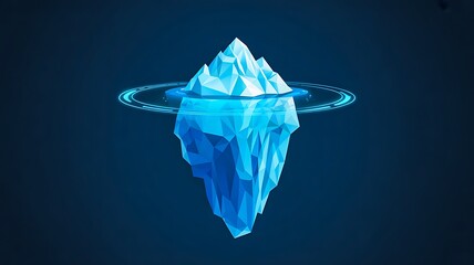 Glowing iceberg concept hidden danger icon on dark background