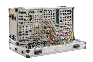 Intricate Modular Synthesizer Setup with Colorful Patch Cords