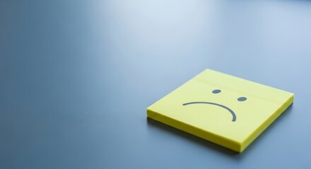Sad face sticky note expressing unhappiness on a minimalist blue background, representing a Blue Monday depression concept
