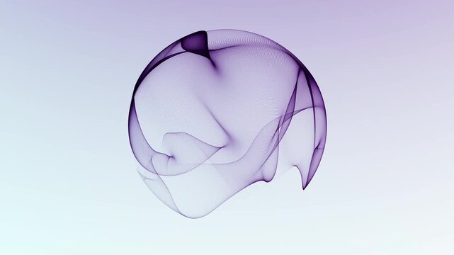 Soft purple particle sphere with gentle flowing motion on white background. Minimal digital orb animation with smooth structure and seamless loop in 4K 60fps.