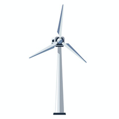 A minimalist wind turbine on a white backdrop, generating clean power