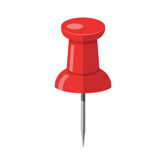 A red thumbtack stands upright, with a circular head and pointed metal pin