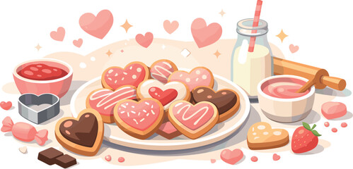 Sweet Heart Cookies. Clean modern illustration conveying heart cookies vibes through sweetness, indulgence, and romantic charm,