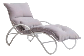 This sunbed is designed for outdoor use, featuring a mesh fabric surface that offers a comfortable place to lounge. It sits on a sturdy frame suitable for gardens or patios