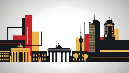 Obraz premium Illustrative Berlin skyline featuring famous German landmarks in national colors