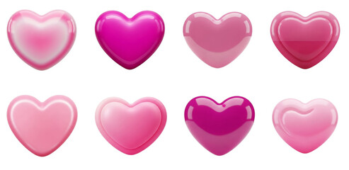 Collection of pink hearts isolated on transparent background