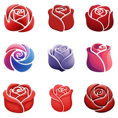 Rose icons collection isolated on transparent background