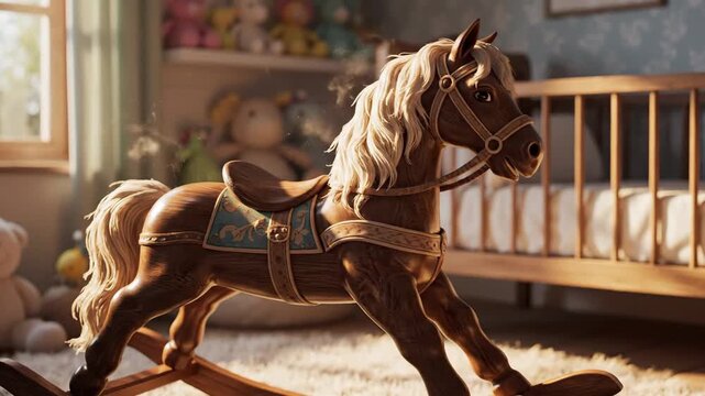 Empty Wooden Rocking Horse in Cozy Nursery