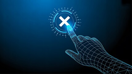 Digital cancel action with human finger pressing cross button
