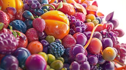 Vibrant Colorful Fruit Assortment Close-up. Fresh Mixed Berries, Grapes, and Citrus for Healthy Eating.