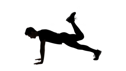 Black silhouette of a man performing a donkey kick exercise dark