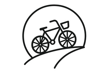 Fototapeta premium Bicycle Hill Icons. Line style icons of Bicycle Hill Basket: bicycle silhouette, uphill slope, front basket, wheel spokes, path