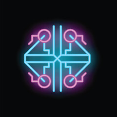 Fototapeta premium Futuristic neon sign representing a cybernetic circuit board glowing on a black background
