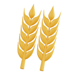 3D illustration of golden wheat stalks representing carbohydrates and agriculture icon