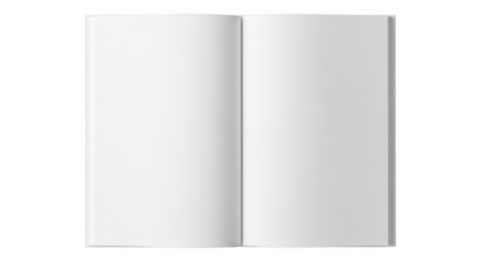 Open blank white paper book spread on transparent background ready for your design presentation