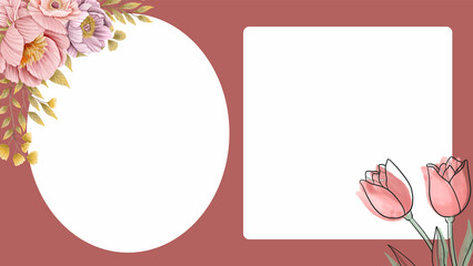 Elegant watercolor floral frame template featuring delicate peonies and tulips, perfect for wedding invitations, baby shower announcements, or cherished photo displays