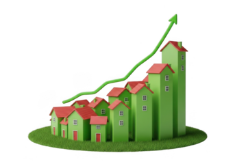 Rising housing market graph isolated on transparent background