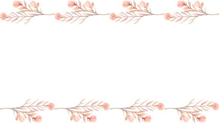 Delicate watercolor floral border design showcasing pink blossoms and green foliage