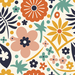 Seamless Floral Pattern With Tropical Leaves And Bright Flowers