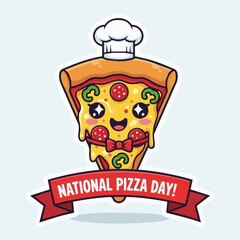 National Pizza Day design template concept. Retro cartoon fast food posters and cards. Social media templates stories posts.