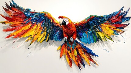 Colorful Flying Parrot Art - Vibrant Paint Splashes