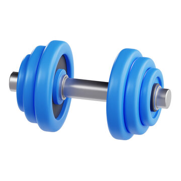 3D illustration of blue dumbbell for gym fitness and weightlifting workout icon
